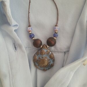 Artisan Blue and Brown Pendant Necklace